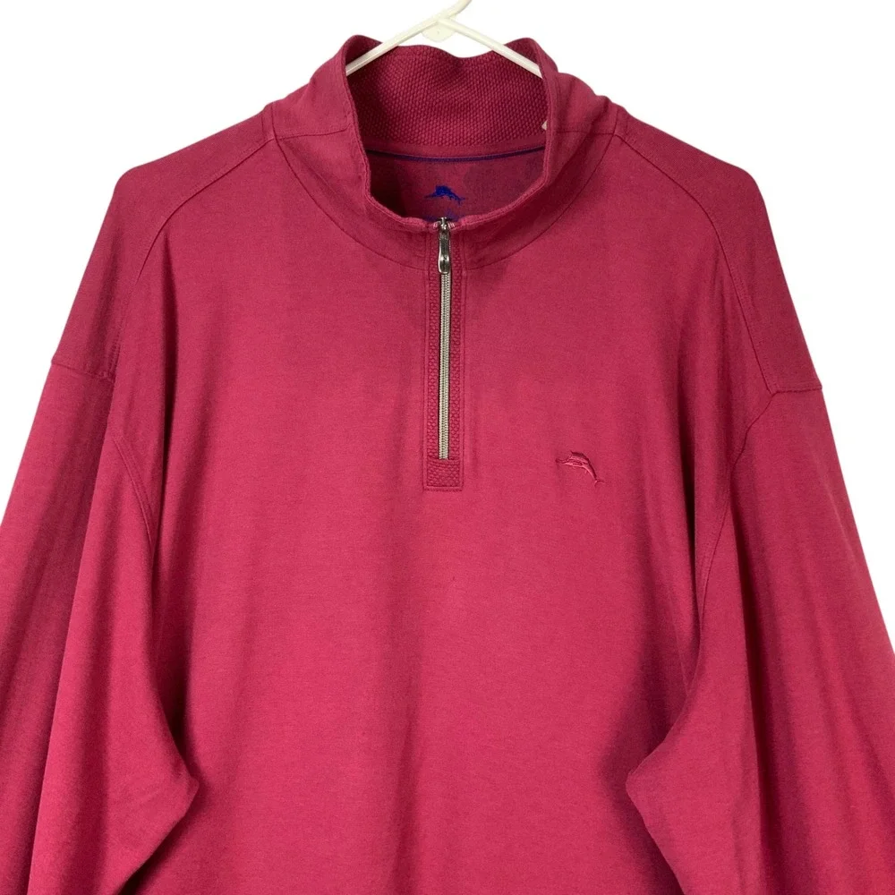 Tommy Bahama Berry Pink Pullover XXL Quarter-Zip Mock Neck Long Sleeve Logo